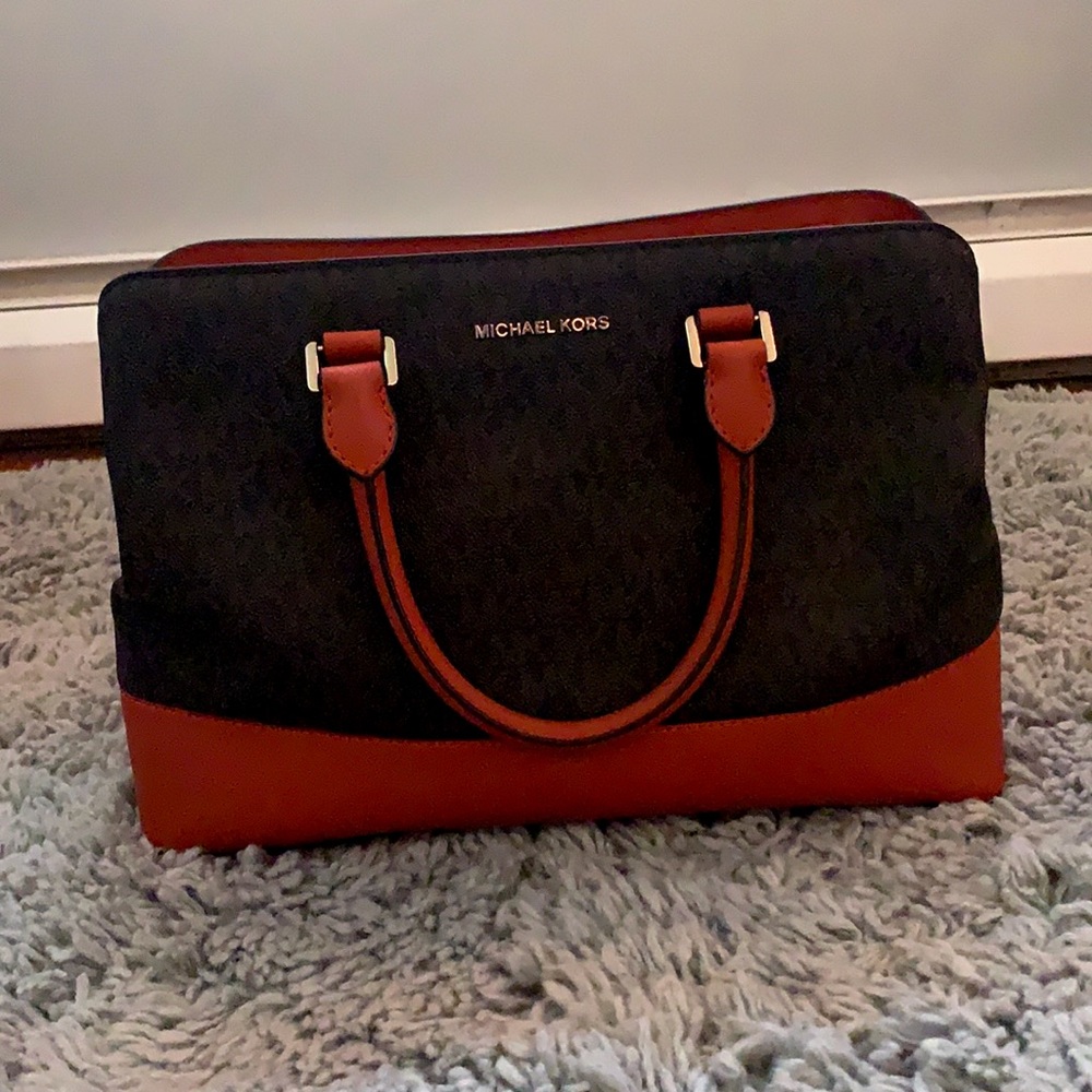 Brown and orange Michael Kors handbag